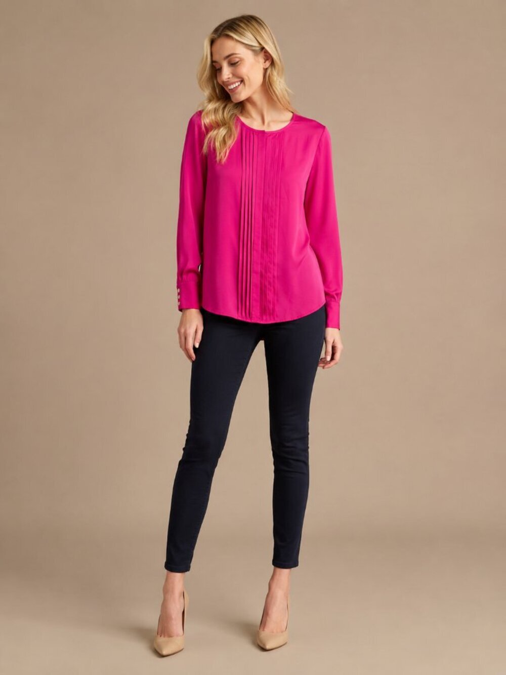 2/$30 Banana Republic Long Sleeve Pleated Front Blouse Hot Pink Small #A2510